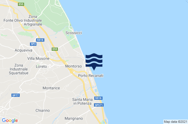 Mappa delle Getijden in Porto Recanati, Italy