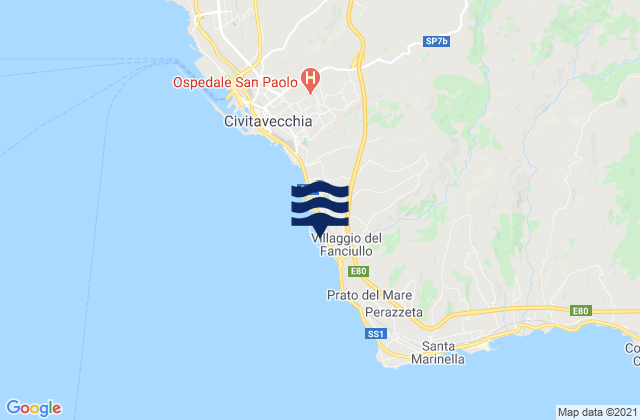 Mappa delle Getijden in Porto Riva di Traiano, Italy