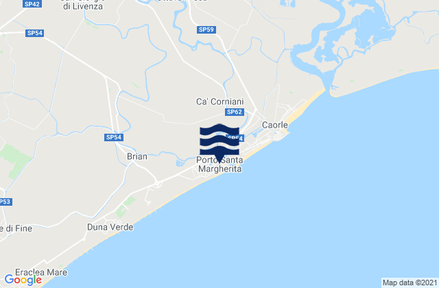 Mappa delle Getijden in Porto Santa Margherita, Italy