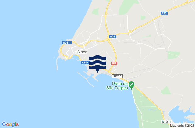 Mappa delle Getijden in Porto Sines PSA, Portugal