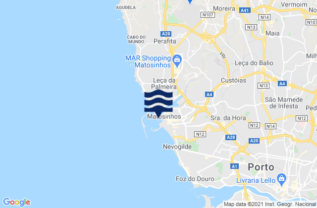 Mappa delle Getijden in Porto de Leixoes, Portugal