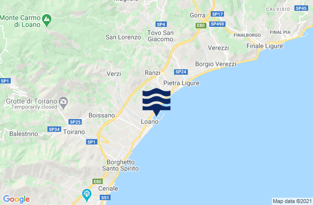 Mappa delle Getijden in Porto di Loano, Italy