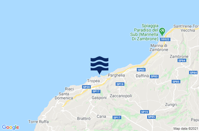 Mappa delle Getijden in Porto di Tropea, Italy