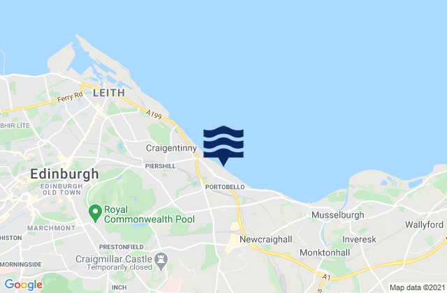 Mappa delle Getijden in Portobello Beach, United Kingdom