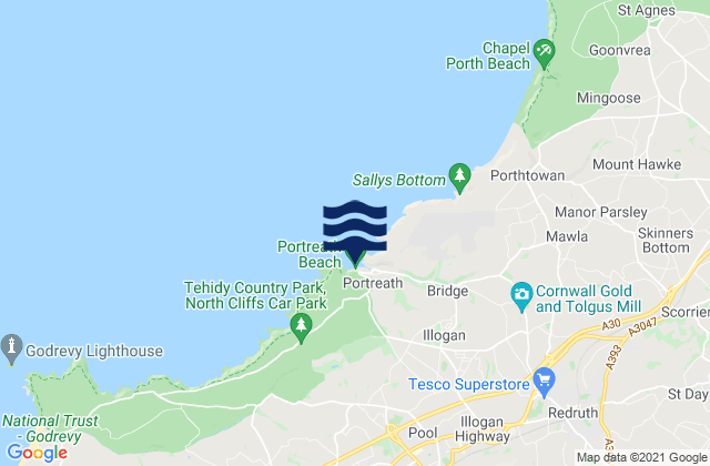 Mappa delle Getijden in Portreath - Beach, United Kingdom