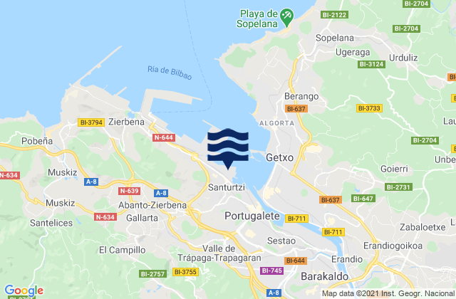 Mappa delle Getijden in Portugalete Abra Bilbao, Spain