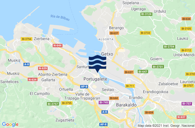 Mappa delle Getijden in Portugalete, Spain