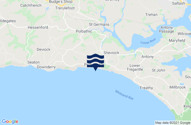 Mappa delle Getijden in Portwrinkle Finnygook Beach, United Kingdom