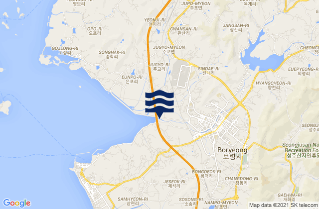 Mappa delle Getijden in Poryong, South Korea