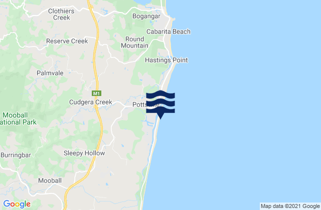 Mappa delle Getijden in Pottsville Beach, Australia