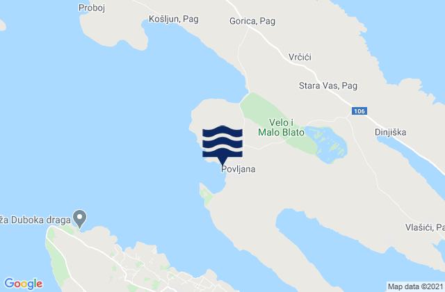 Mappa delle Getijden in Povljana, Croatia