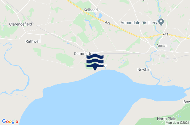 Mappa delle Getijden in Powfoot Beach, United Kingdom