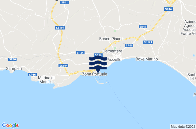 Mappa delle Getijden in Pozzallo Port, Italy