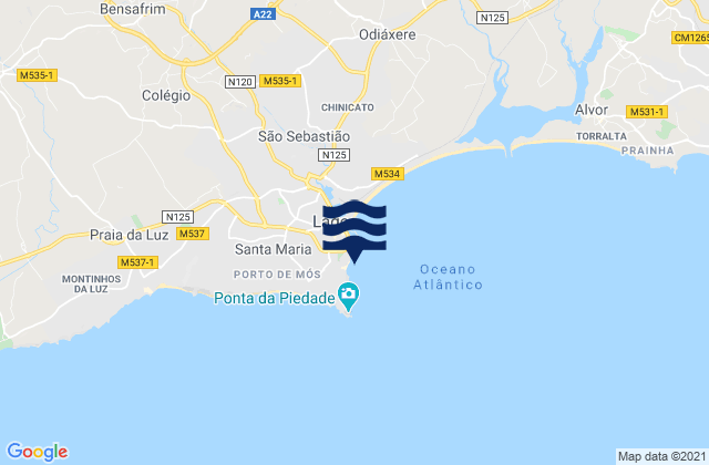 Mappa delle Getijden in Praia Dona Ana, Portugal