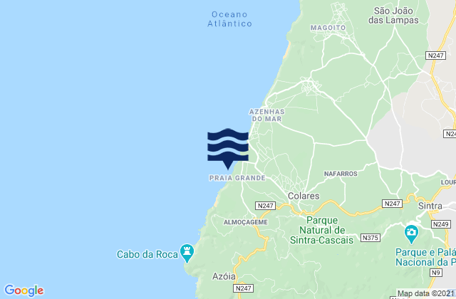 Mappa delle Getijden in Praia Grande Sintra, Portugal