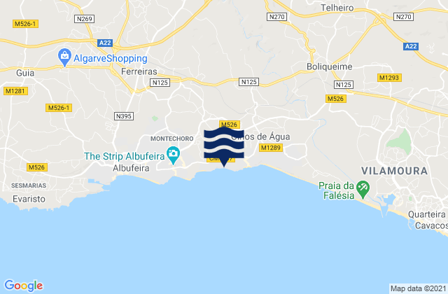 Mappa delle Getijden in Praia Maria Luisa, Portugal