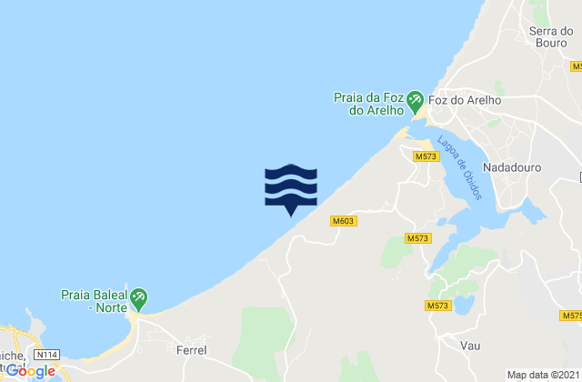 Mappa delle Getijden in Praia d'El Rei, Portugal