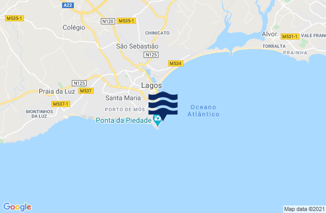 Mappa delle Getijden in Praia da Ana, Portugal