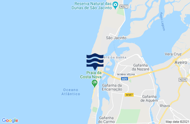 Mappa delle Getijden in Praia da Barra, Portugal