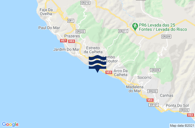 Mappa delle Getijden in Praia da Calheta, Portugal