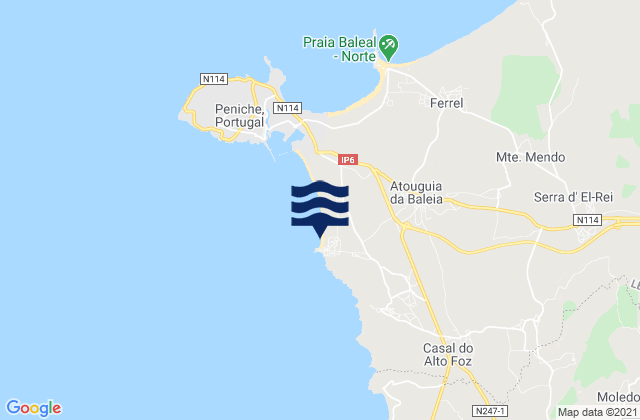 Mappa delle Getijden in Praia da Consolação, Portugal
