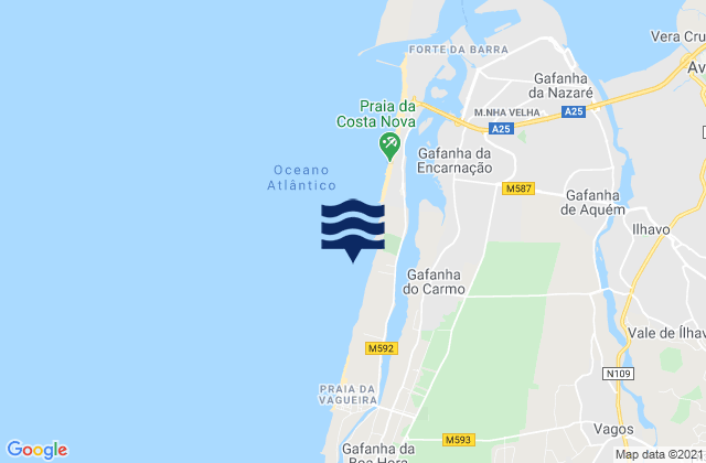 Mappa delle Getijden in Praia da Costinha, Portugal