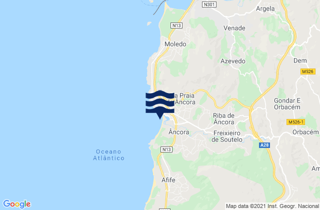 Mappa delle Getijden in Praia da Duna do Caldeirão, Portugal