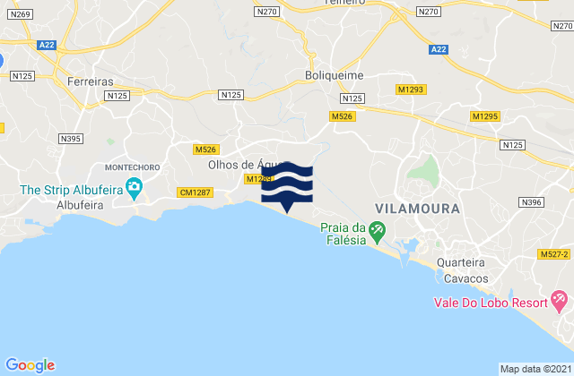 Mappa delle Getijden in Praia da Falésia, Portugal
