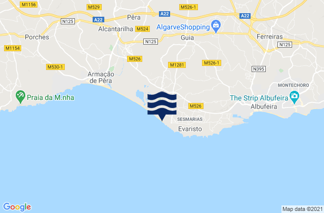 Mappa delle Getijden in Praia da Galé, Portugal