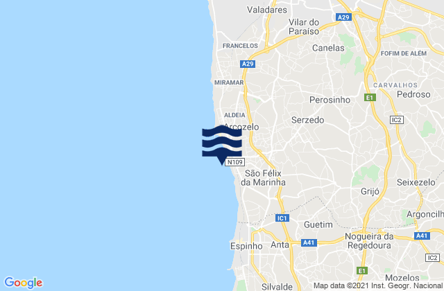 Mappa delle Getijden in Praia da Granja, Portugal