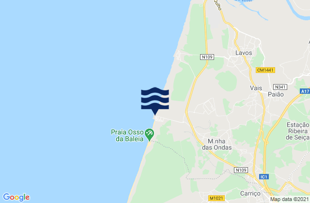 Mappa delle Getijden in Praia da Leirosa, Portugal