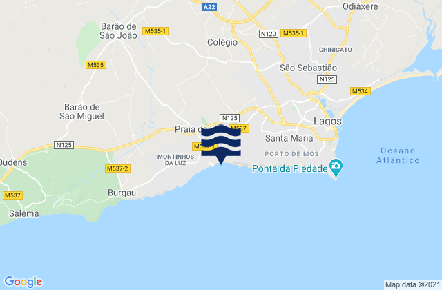 Mappa delle Getijden in Praia da Luz, Portugal