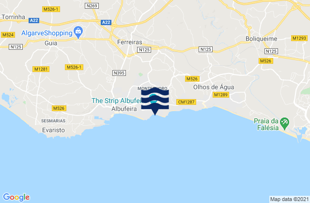 Mappa delle Getijden in Praia da Oura, Portugal