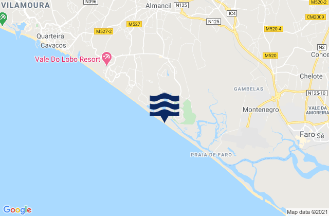 Mappa delle Getijden in Praia da Quinta do Lago, Portugal