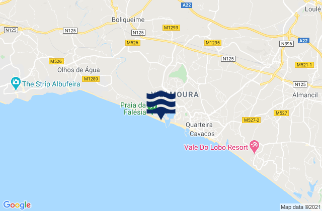 Mappa delle Getijden in Praia da Rocha Baixinha, Portugal