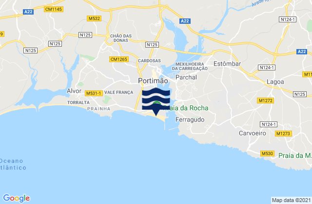 Mappa delle Getijden in Praia da Rocha, Portugal