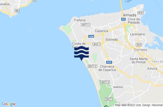 Mappa delle Getijden in Praia da Saude, Portugal