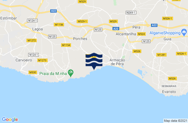 Mappa delle Getijden in Praia da Senhora da Rocha, Portugal