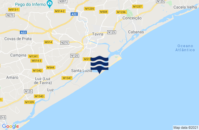 Mappa delle Getijden in Praia da Terra Estreita, Portugal