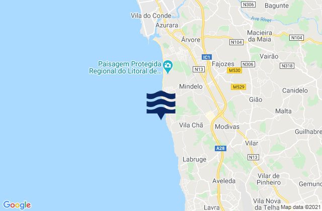Mappa delle Getijden in Praia da Terra Nova, Portugal