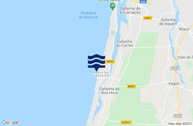 Mappa delle Getijden in Praia da Vagueira, Portugal