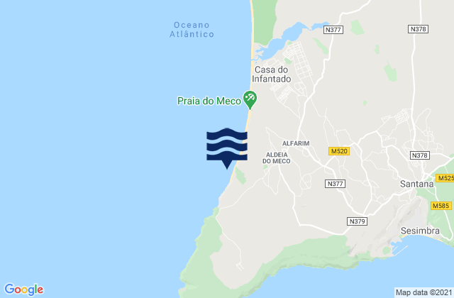 Mappa delle Getijden in Praia das Bicas, Portugal