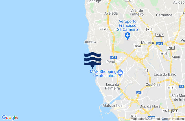 Mappa delle Getijden in Praia das Salinas, Portugal
