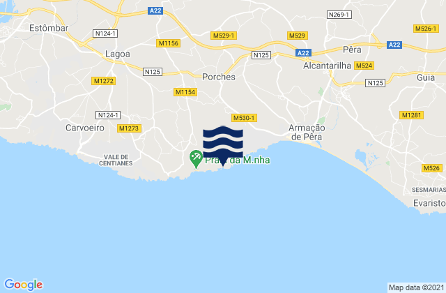Mappa delle Getijden in Praia de Albandeira, Portugal