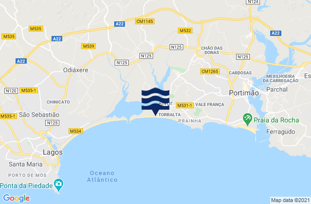 Mappa delle Getijden in Praia de Alvor, Portugal