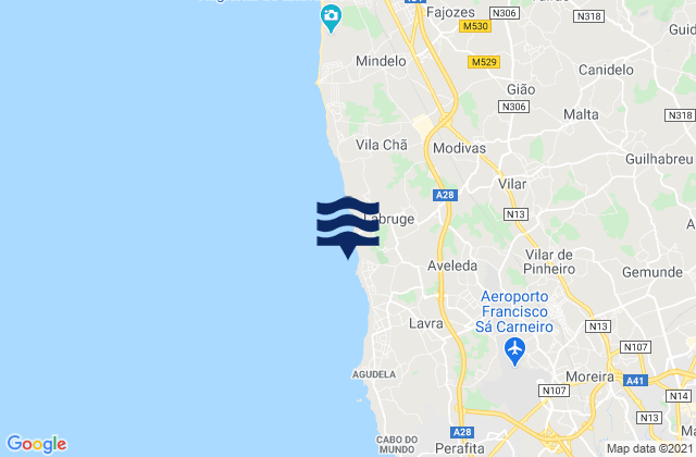 Mappa delle Getijden in Praia de Angeiras, Portugal