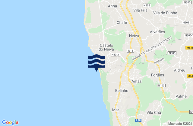 Mappa delle Getijden in Praia de Antas, Portugal