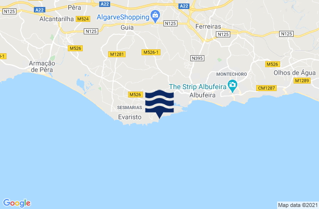 Mappa delle Getijden in Praia de Arrifes, Portugal