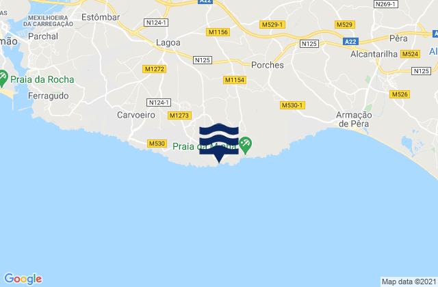 Mappa delle Getijden in Praia de Benagil, Portugal