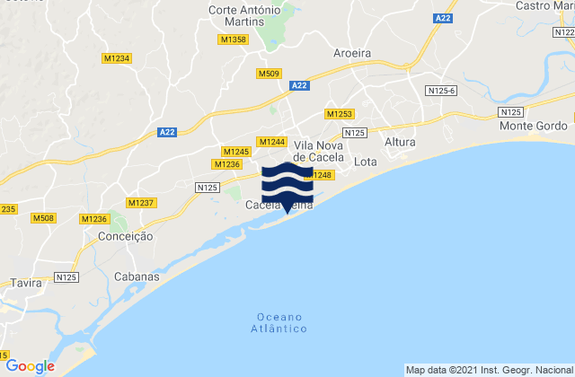 Mappa delle Getijden in Praia de Cacela Velha, Portugal